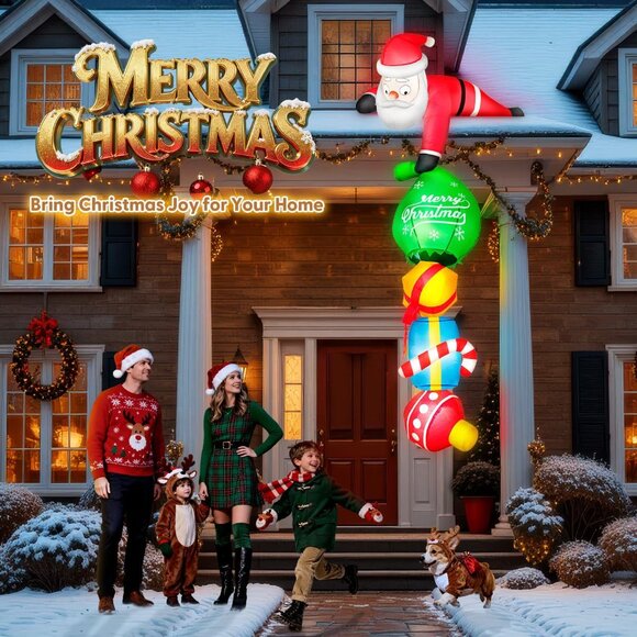 🆕8FT Christmas Inflatable Climbing Santa Pulling Gift Box Outdoor Decoration - Picture 7 of 7